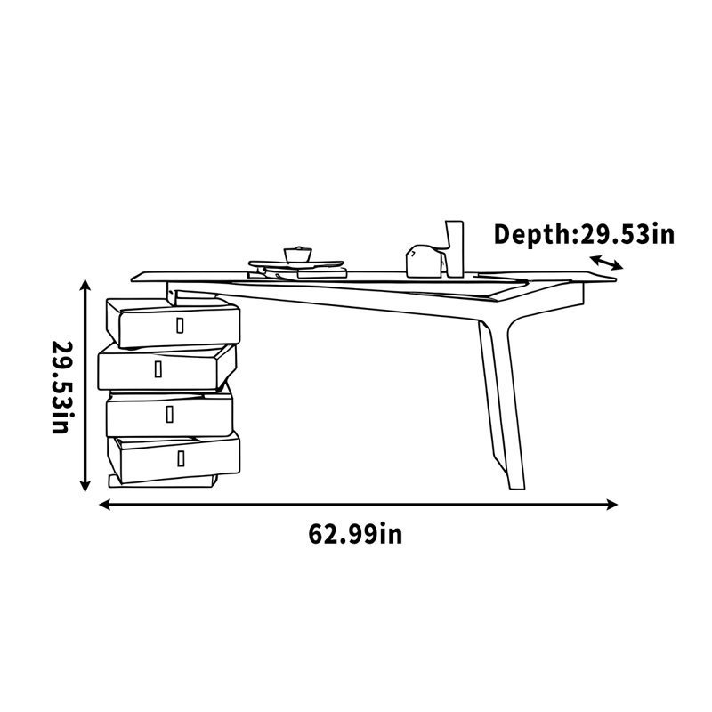 Bureau d'écriture, H 29,53 po x l 62,99 po x P 29,53 po