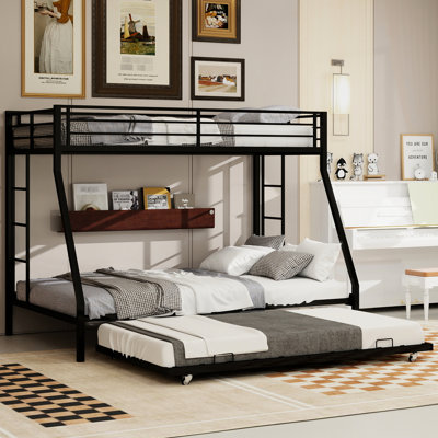 Lit carré superposé en fer carré avec lit gigogne, grand format 153 cm x 203 cm, noir, convient aux petits dortoirs, lit gigogne roulant noir, chambre d'amis robuste