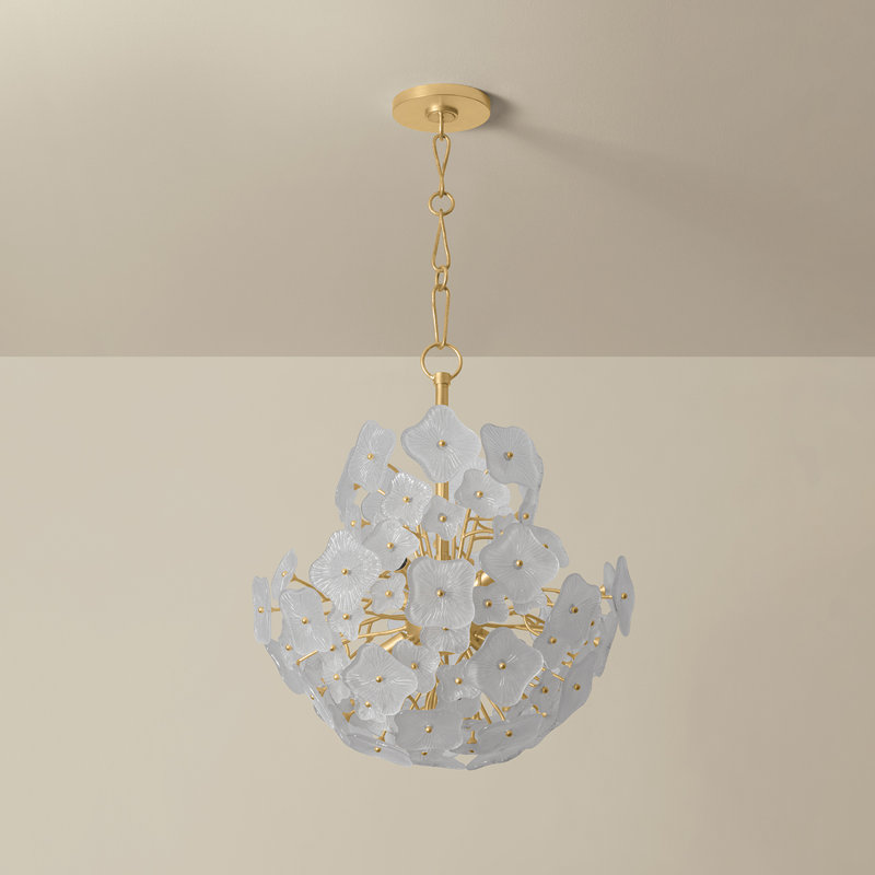 Lustre Barrytown en feuille d'or rétro, H 25,75 po x l 24 po x P 24 po, 7 lumières