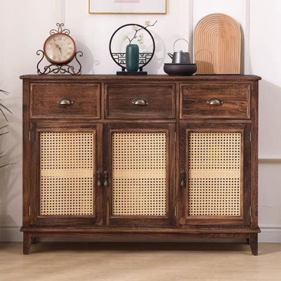 Dark-brown Solid Wood+Rattan Sideboard