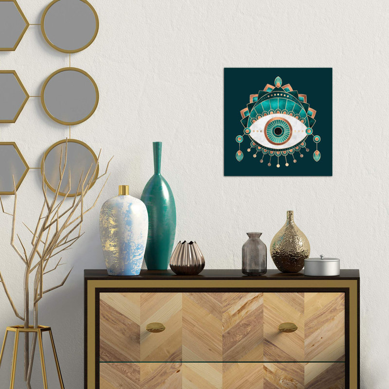 Teal Eye - Print on Canvas, 45.72 cm H x 45.72 cm W, White Floater Framed