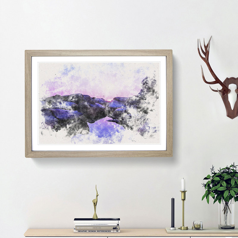 Purple Sunset in Peace Island - Framed Print, 24cm H x 33cm W x 2cm D, Oak Framed
