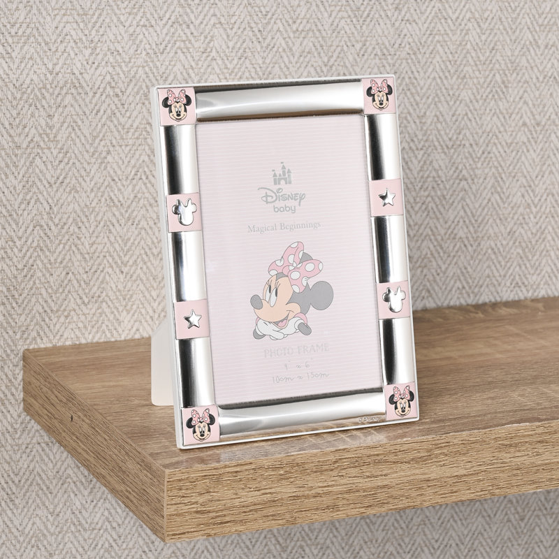 Disney 4" x 6" Minnie Mouse Border Silver Plated Frame With White Wooden Back