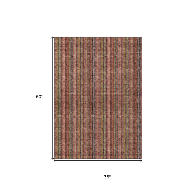 3' X 5' Blush Burgundy And Pink Striped Washable Indoor Outdoor Area Rug