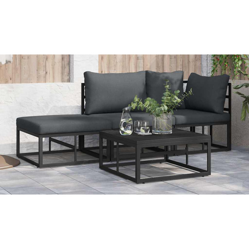  Garden Sofa Set With Cushion 3 Pcs Black Aluminium