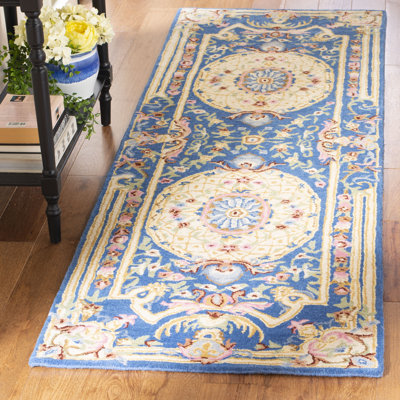 Tapis bleu / ivoire en laine touffeté à la main Priscila