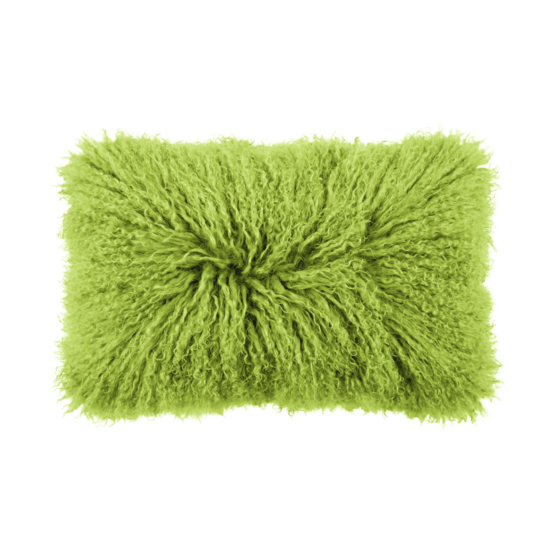 Tibetan Lamb Sheepskin Pillow by Outpost Original, 18" x 10", Lime Green