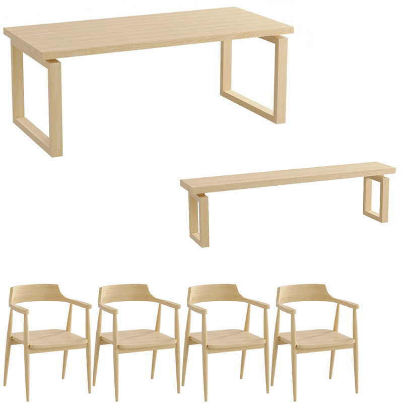 Ensemble de table à manger en bois massif de style français., H 29,5 po x L 62,9 po x l 27,5 po