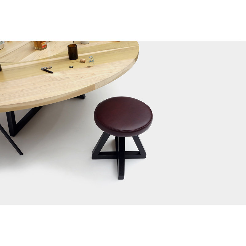 X Solid Wood Accent Stool, Burgundy, Black Oak