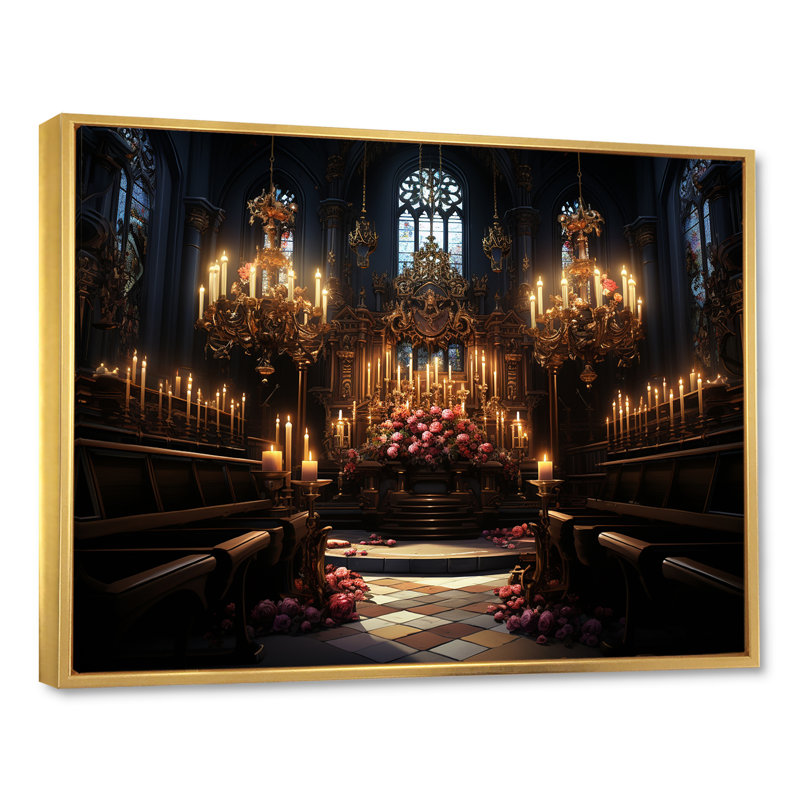 Basilique baroque - Église, art mural, Cadre flottant doré, H 24 po x l 32 po x P 1,5 po