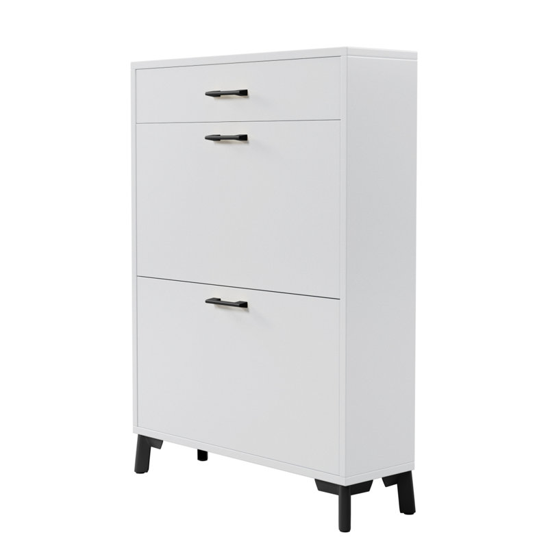 Shoe Storage Cabinet For Entryway, Free Standing Shoe Organizer With 2 Flip Drawers, Hidden Shoe Rack Storage Organizer For Doorway Hallway Closet, White