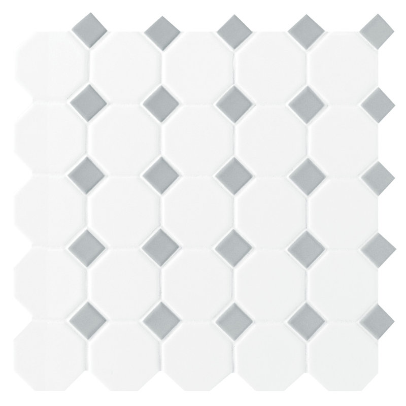 Osmond 2" x 2" Ceramic Mosaic Wall & Floor Tile, White/Gray