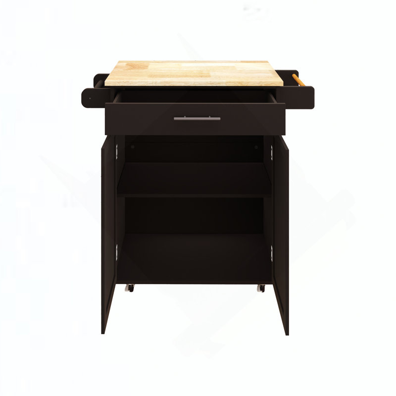 Îlot de cuisine avec chariot à roulettes, îlot de cuisine avec tablettes réglables et porte-serviettes, Noir 3