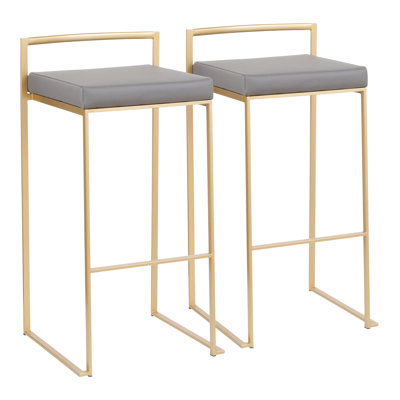 Tabouret de bar contemporain doré en similicuir gris par - ensemble de 2