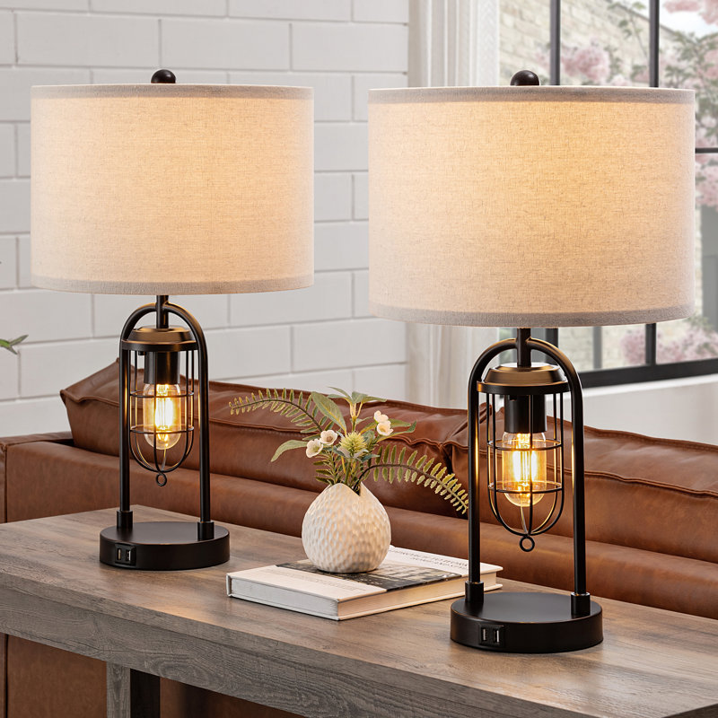 21.5” Table Lamp Set With Night Light And USB Ports
