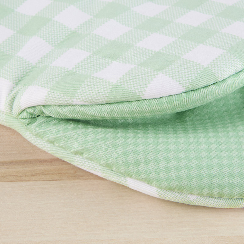 KitchenAid Gingham 2-Piece Oven Mitt, 5.5""W x 8""L, Milkshake