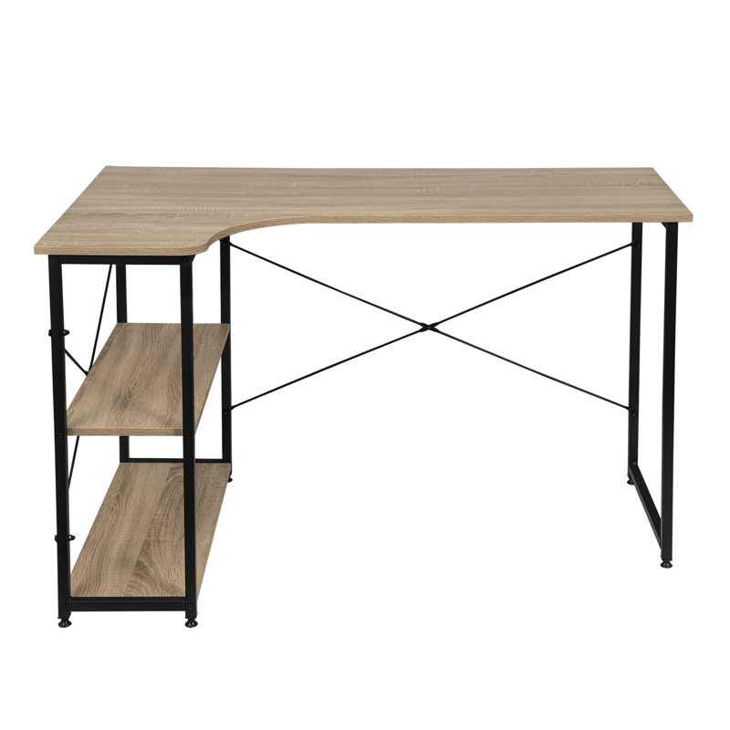 120cm W L-Shaped Writing Desk, Left Hand Return, Light Oak/Black