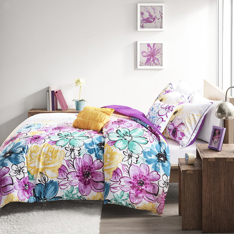 Édredon bleu pour lit simple / simple TG avec coussins de broderie florale TG, protégé