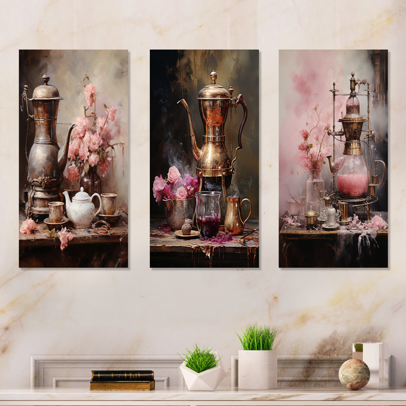 Nature morte au thé rose Elegance, H 28 po x l 36 po, Toile tendue