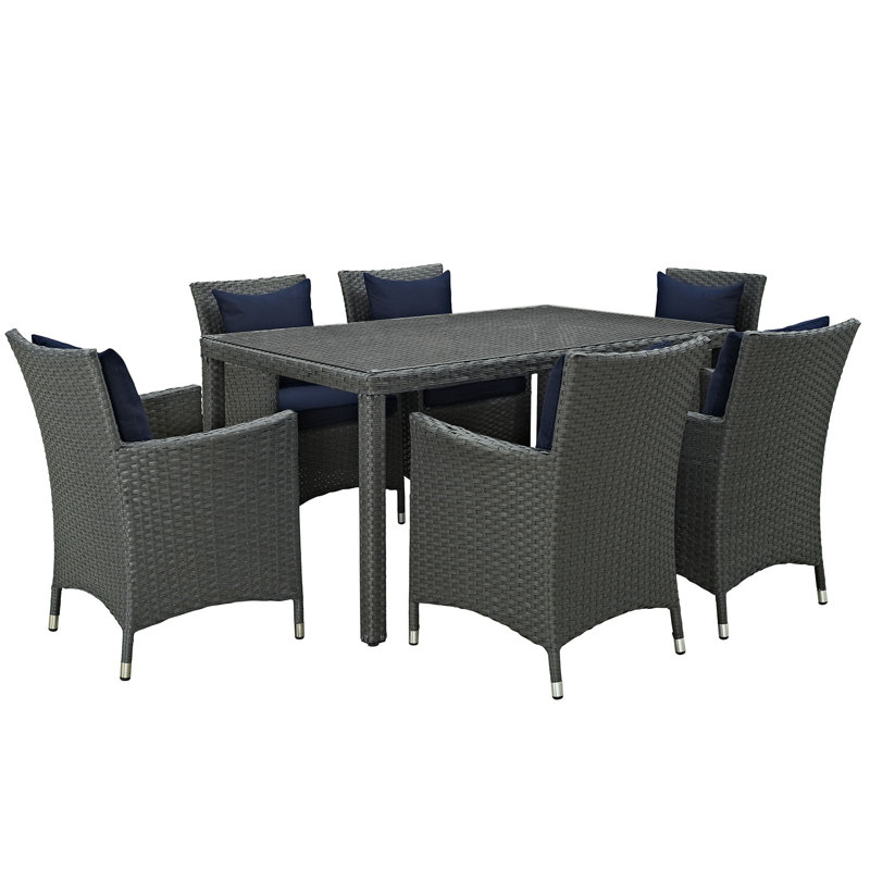 Ensemble repas d'extérieur Sunbrella 7 pièces Stopover, Toile bleu marine Sunbrella®, 29,5" H x 59" lx 39,5" D
