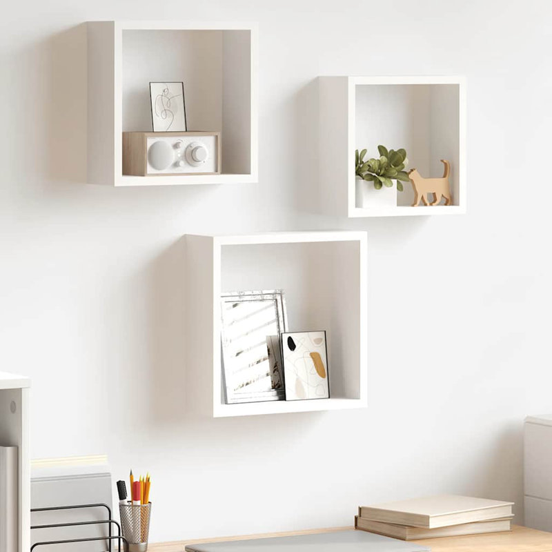 Tablettes murales cubiques flottantes, H 11,8 po x l 11,8 po x P 11,8 po, Blanc