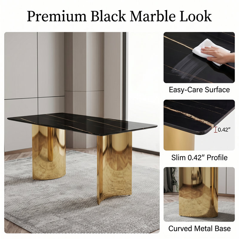 Table de salle à manger Maghan, L 39,32 po x L 71,01 po, Noir, Or