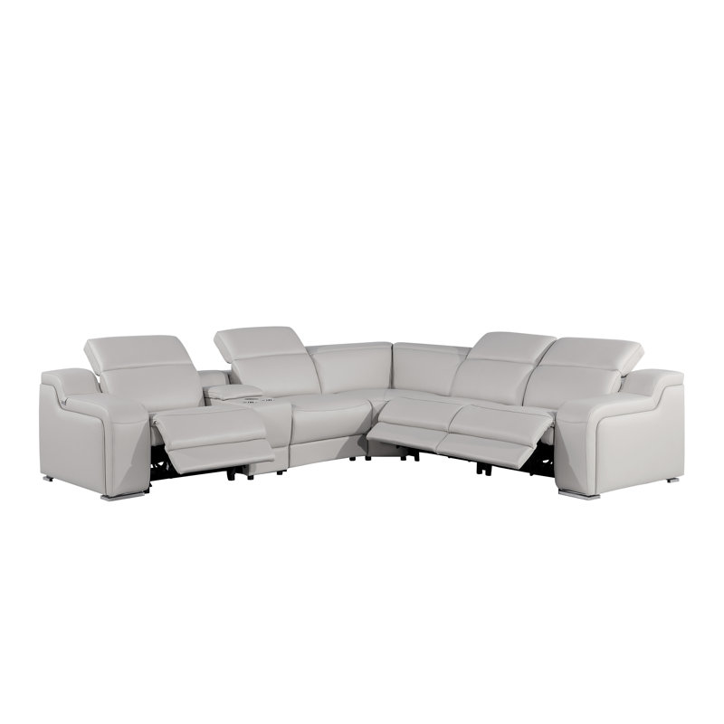 Stanya 6 - Piece Top Grain Italian Leather Power Reclining Sectional, Light Gray Genuine Leather