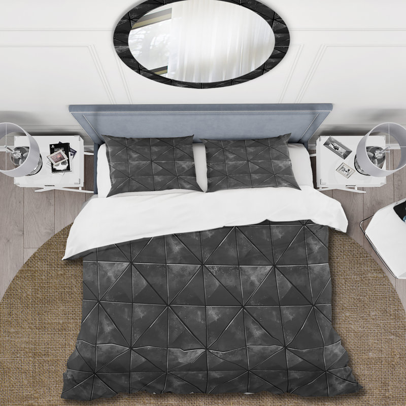 Ensemble de housse de couette Mid-Century noir anthracite Mid-Century, Housse de couette pour grand lit + 2 taies décora