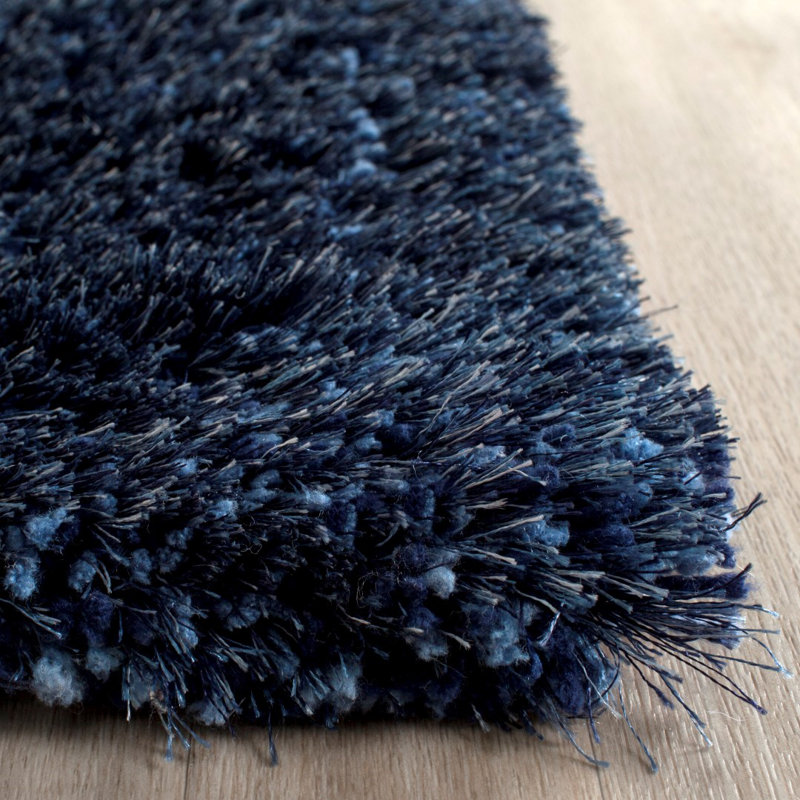 Tapis bleu marine à poils longs Chamiyah , Rectangle 3 pi x 5 pi