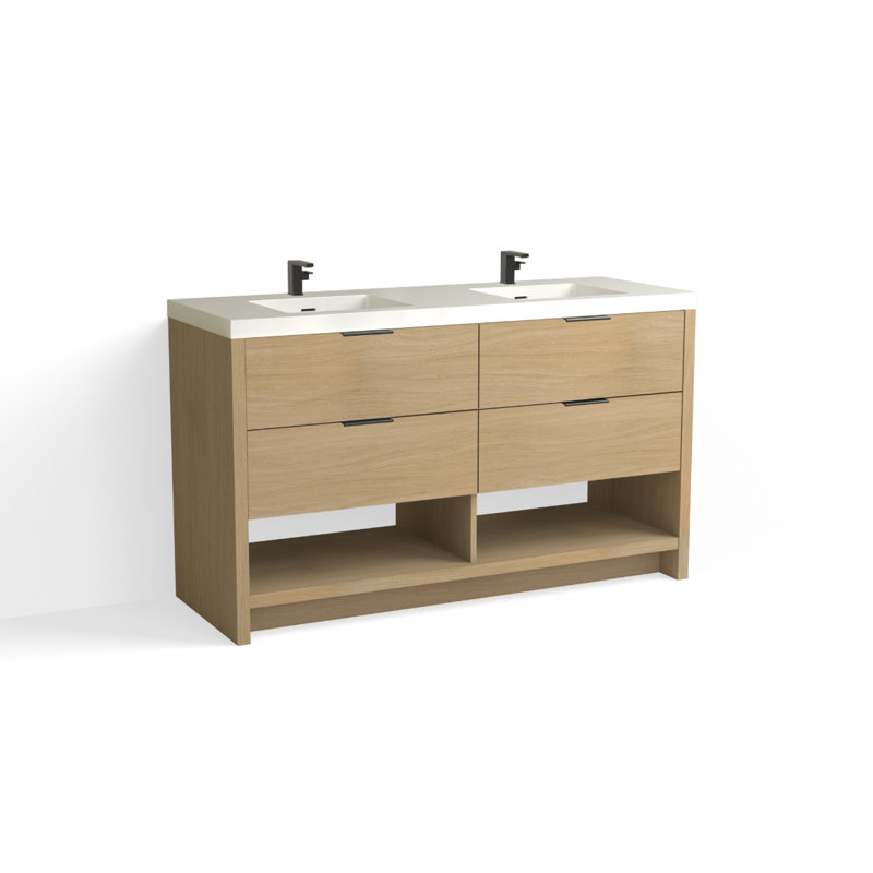 Vue 60" W Freestanding Double Bathroom Vanity, White Nanomatte, Matte Black, Glossy White/8" Widespread