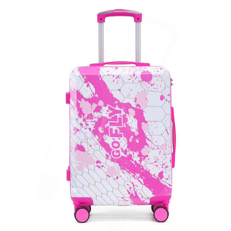 Valise à roulettes 20 pouces pour PC, valise de transport, avec motif imprimé et serrure à combinaison (rose), Pink
