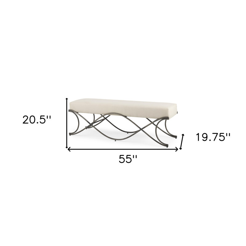 Banc rembourré en métal et en métal 55 po crème et nickel