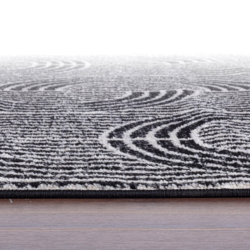 Rambo Modern Arch Pattern Stripe Area Rug Black/Ivory/Grey, Runner 2' x 7'