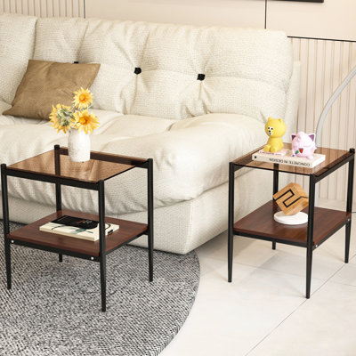 De 2 tables de bout de salon - verre trempé et impression brune, L 19,1 po x l 15,48 po, H 21,68 po, table portante de 110 lb, plateau et couche, brun, capacité de charge