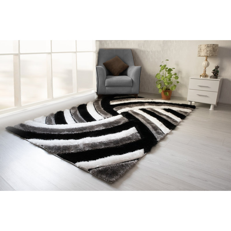 Tapis blanc / noir / gris en polyester Dequana, Rectangle 5 pi x 7 pi