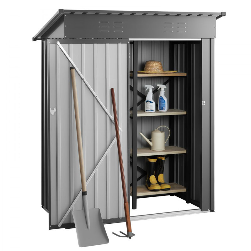 5 x 3 FT Metal Garden Shed, Storage Building with Lockable Door & 2 Louver Vents, Sloped Roof Metal Outdoor Storage Shed, Tool Sheds Outdoor Storage for Backyard, Garden, Patio, Bike, Gray