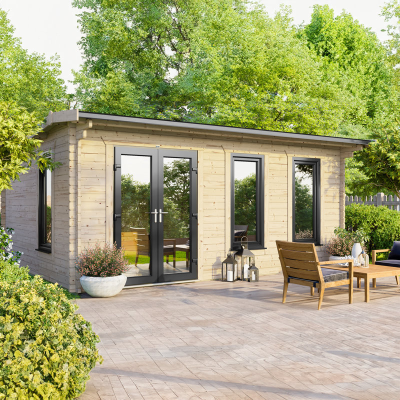 Powersheds 18 x 12ft Apex Log Cabin, Doors to the Left - 44mm