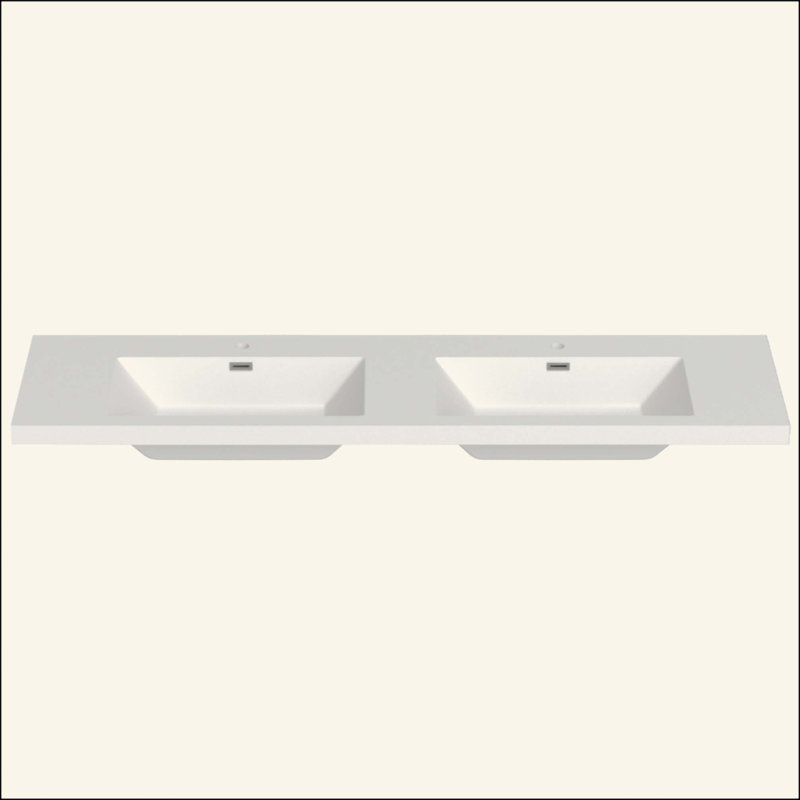 Lavabo en résine pour meuble-lavabo de salle de bain, avec deux lavabos rectangulaires encastrés, trou de robinet simple, comptoir de meuble-lavabo seulement