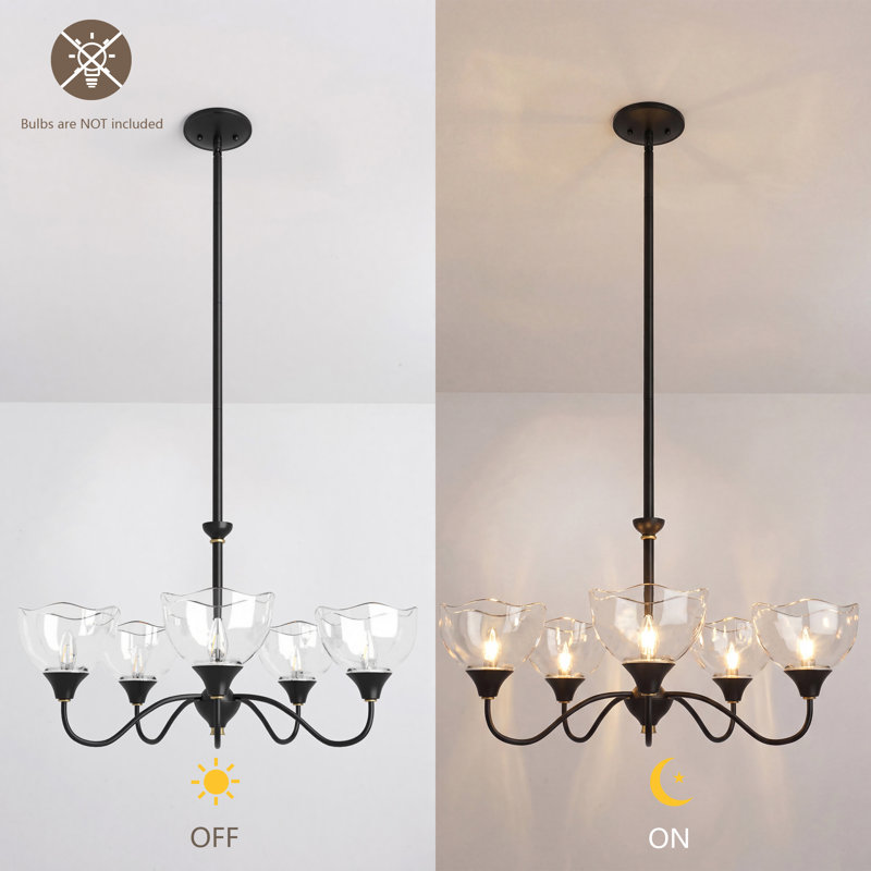 26" W 5-Light Dimmable Spider Chandelier, Matte Black