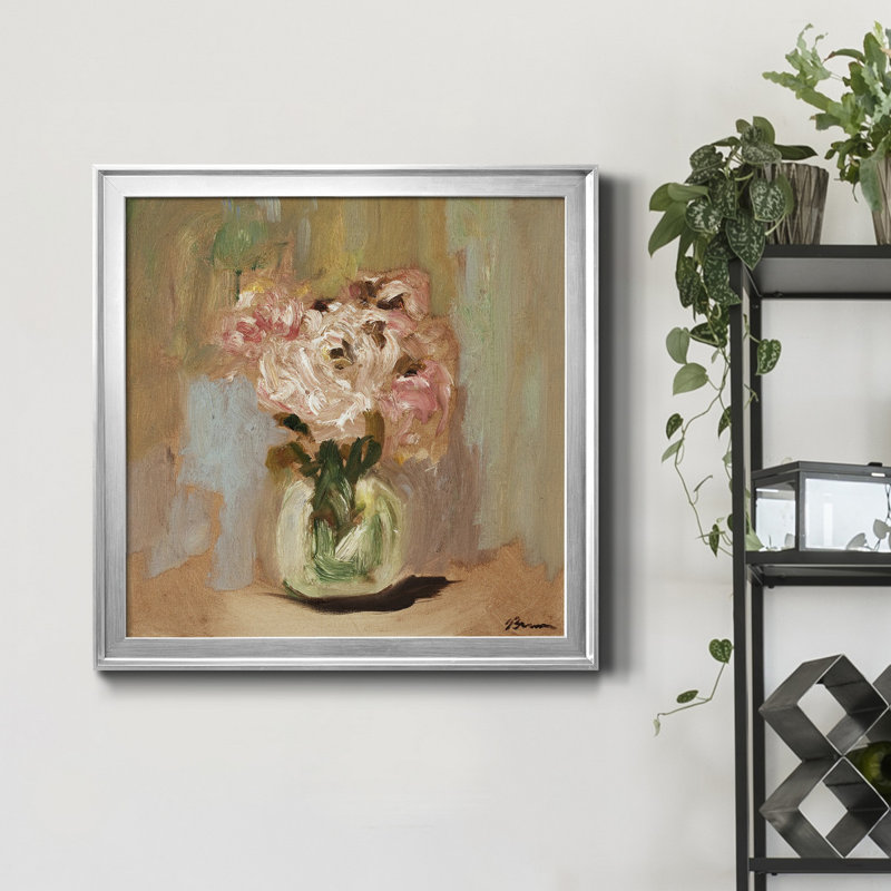 Perfect Peony - Reproduction d'art sur toile encadrée, H 17,5 po x l 17,5 po x P 1,5 po, Encadrement argenté