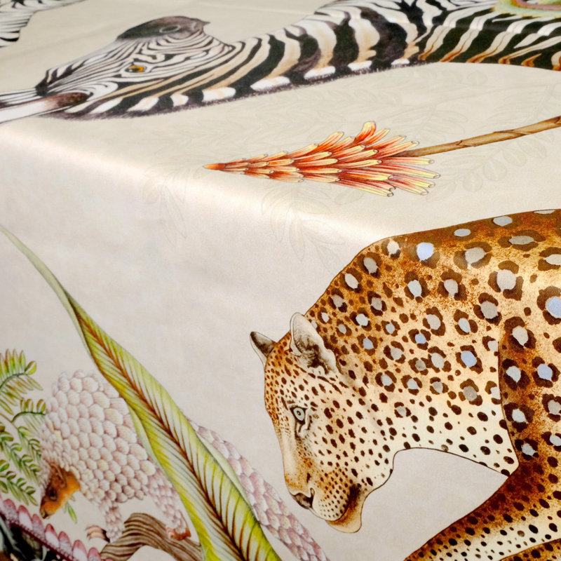 Ardmore Cotton Tablecloth, 94" Rectangle, Beige/Green