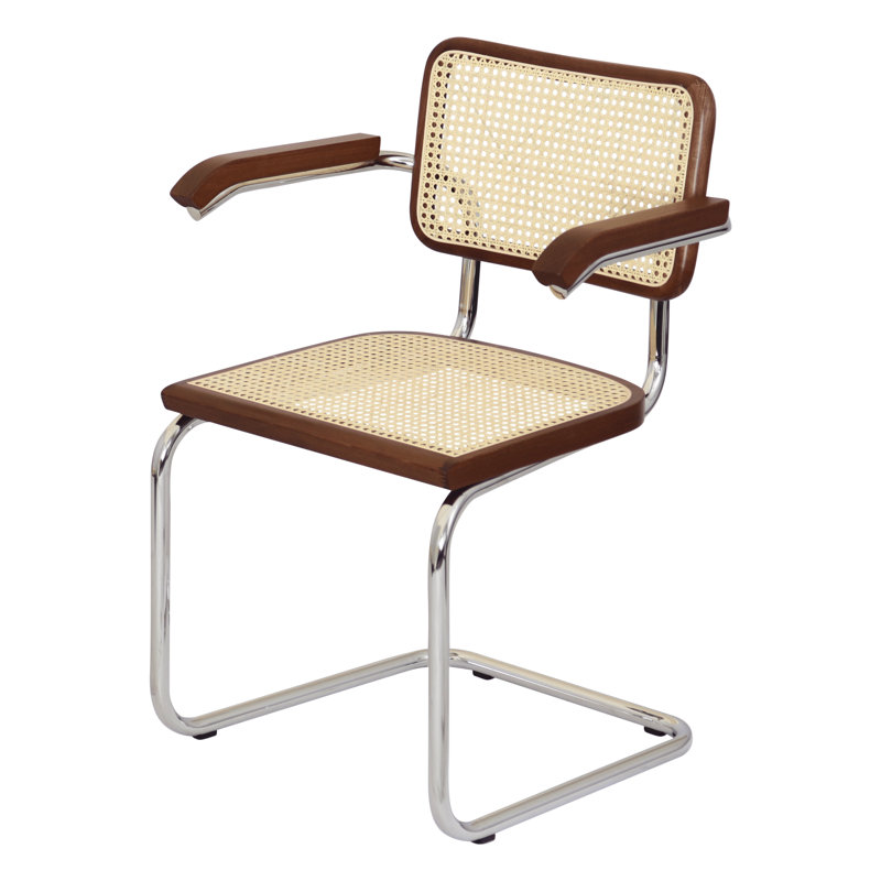Walnut and Natural Cane Chrome Accent Chair