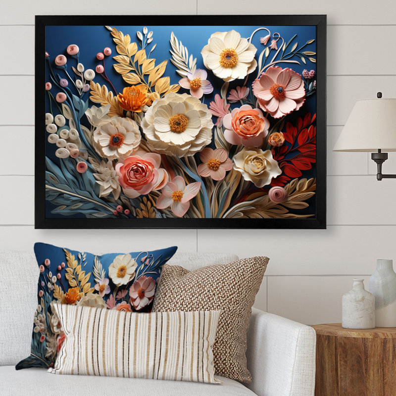 «White Wildflowers Natures Symphony II», art mural fleurs sauvages, H 24 po x l 32 po x P 1 po, Cadre simple noir
