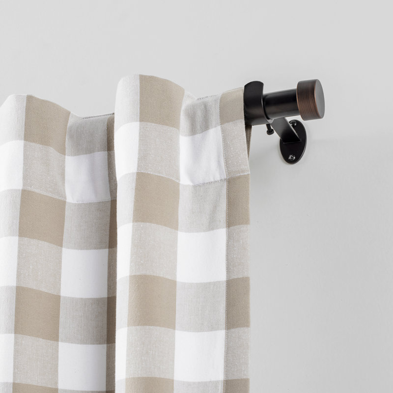 Victorine Adjustable 1" Single Curtain Rod with Contemporary Cap Finial, Antique Bronze, 1.5" H x 48" W x 5" D