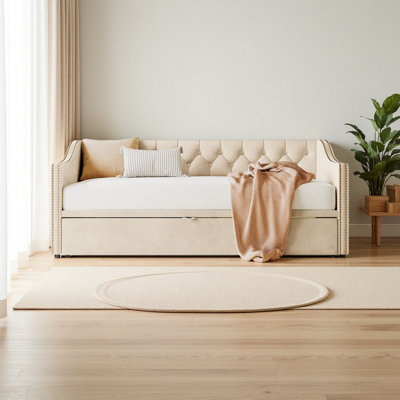 Twin Size Upholstered Daybed With Pop Up Trundle