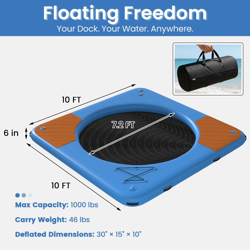10ft Inflatable Floating Dock With Mesh Swim Net