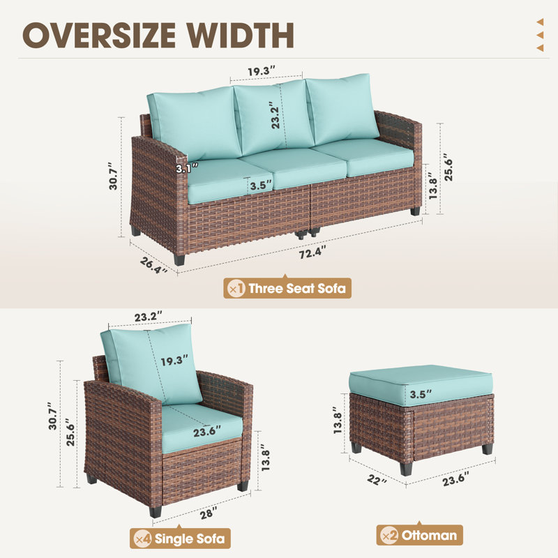 7-Person Outdoor Seating Group With Cushion, Blue, Brown