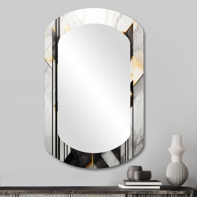 Golden Triangular Chevron - Abstract Geometric Asymmetrical Shapes - Modern Large Wall Mirror, 31" x 19"