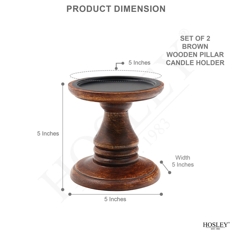 Ensemble de 2 bougeoirs pilier en bois brun Hosley, cadeau idéal de 5 pouces pour les mariages