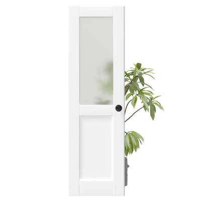 Slab Door - Modern Design White Manufacture Solid Wood With Frosted Glassed & Black Handle Without Hardware